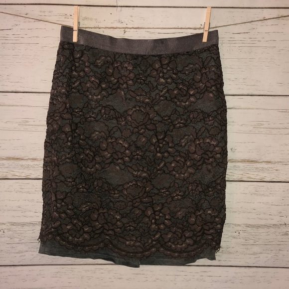 Ann Taylor Lace Overlay Brown / Gray Loft Pencil Skirt - Size 4 - Picture 4 of 11